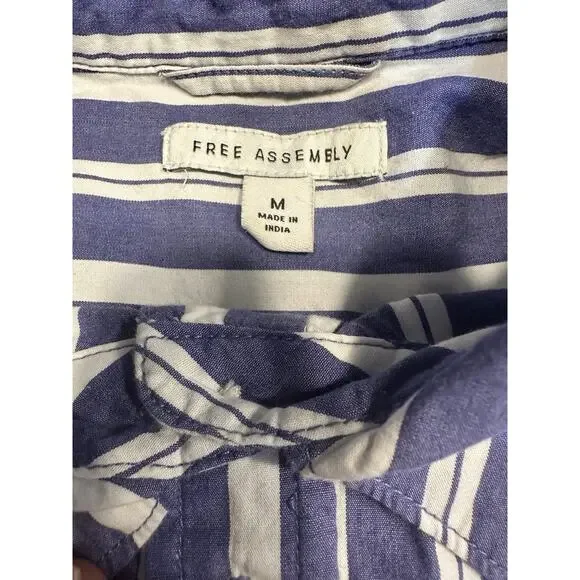 Free Assembly Women’s Long Sleeve Button Up Tie Waist Striped Shirt Dress Medium - Picture 4 of 5